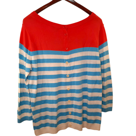 Talbots| Blue & Coral Lightweight Button Sweater Size L - Picture 2 of 6
